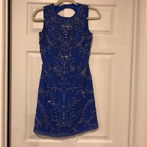 Blue patterned short prom dress